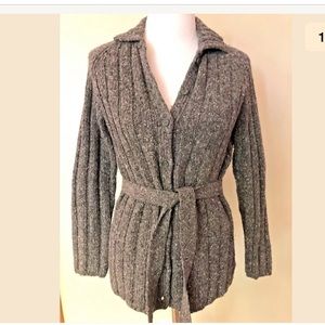 J Crew Wool Grey Blend Belted Cardigan Sweater